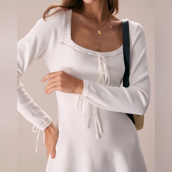 NWT RIHOAS The White Square Neck Sweater Mini Dress Sz S - Picture 4 of 7